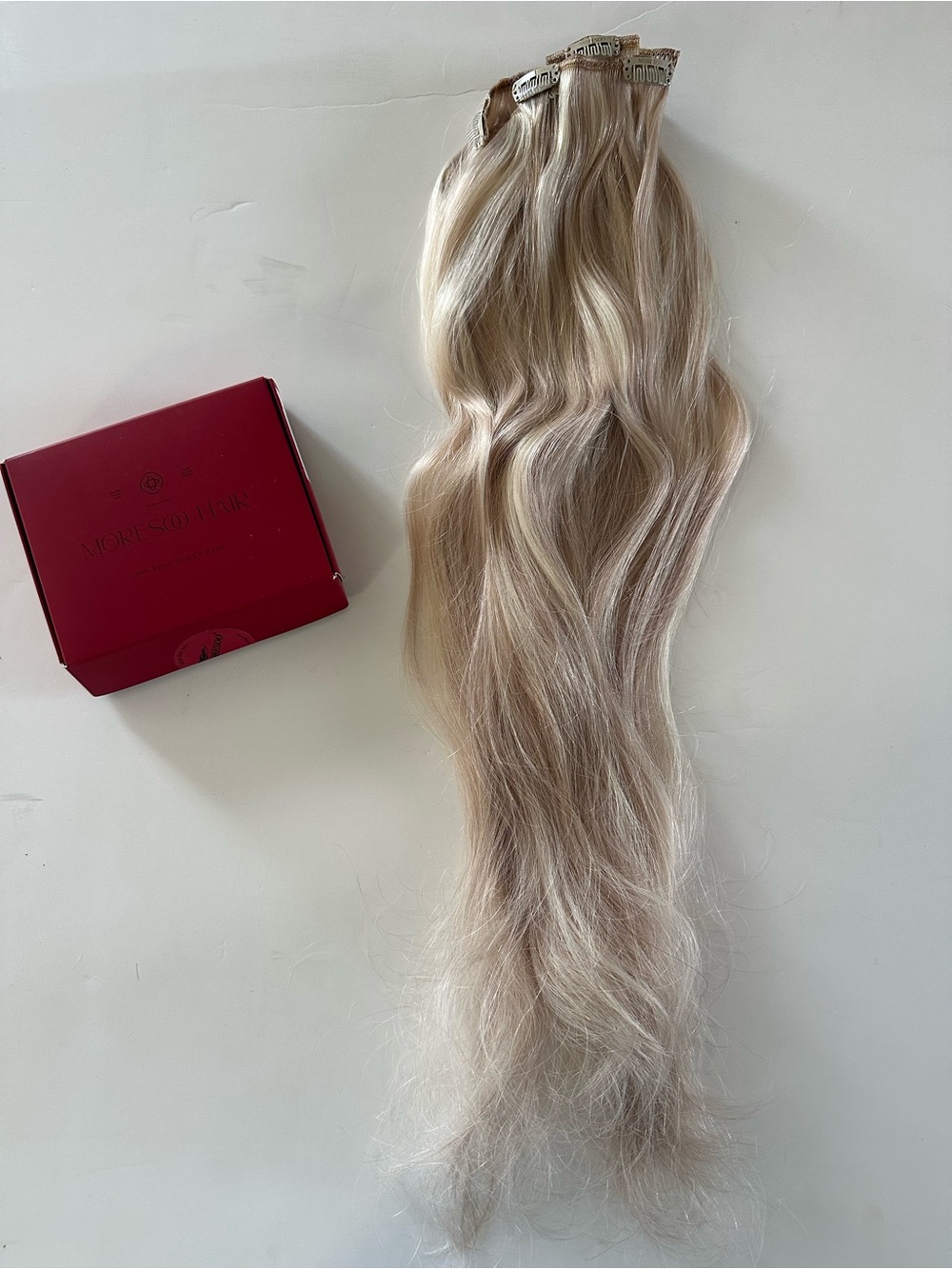 Moresoo Real Human Hair Clip-in Extensions 20" 120g 7 piece set Ash Blonde - Picture 7 of 9